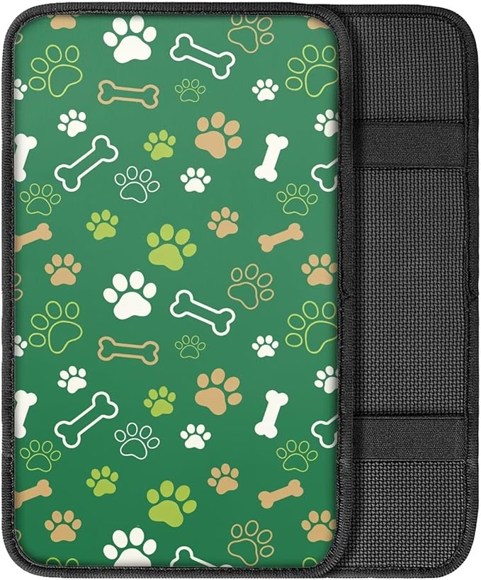 Dreaweet Cute Dog Paw Print Center Console Armrest Pad Cover Green Car Arm Rest Cover Pad Universal Middle Console Covers for Cars SUV Truck Sedan