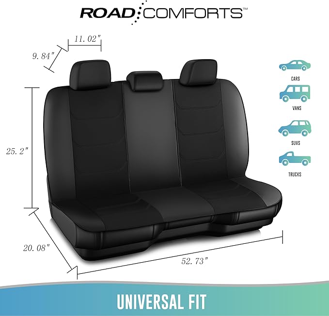 Road Comforts Car Seat Cover Full Set, Leather Mesh Seat Covers, Airbag Compatible, Universal Fit for Most Cars, SUVs, Trucks, and Vans - Gray
