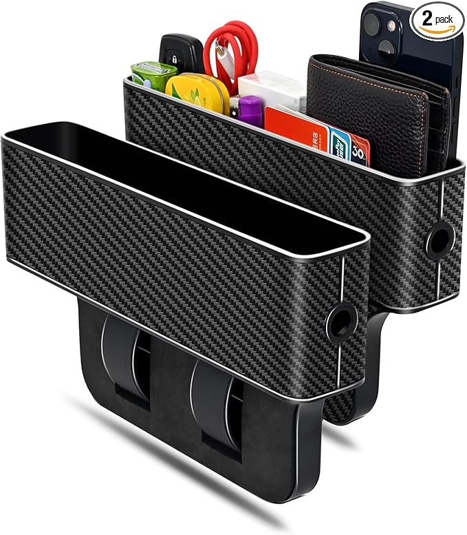 jiaji Car Seat Gap Filler, Multifunctional Car Seat Gap Filler Organizer, 2 Pack Car Seat Organizer for Storing Phones, Keys, Cards, Data Cables, Universal Fit Car SUV Truck