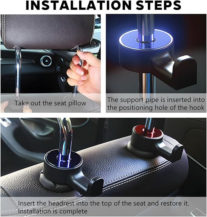 HZEL 2PCS Car Headrest Hidden Hook, 360° Rotation Vehicle Seat Hanger for Purse Backpack Cloth, Auto Interior Head Rest Storage Organizer Accessories, Universal for SUV Sedan Truck (Blue)