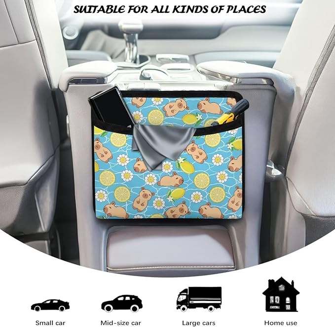 Renewold Capybara Lemon Flower, Car Side Pocket Organizer, Seat Side Storage Bag, Universal Pouch for Auto Door Window Console Seat Backrest, Purse Card Phone Sunglasses Holder, Car Accessories