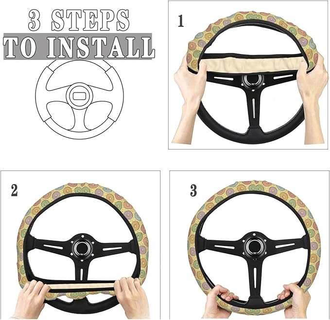 FeHuew Donuts Rings Steering Wheel Cover for Women, Girls 15 inch Universal Auto Car Anti Slip Wrap Steering Wheel Covers Fit for Vehicles, Truck, SUV