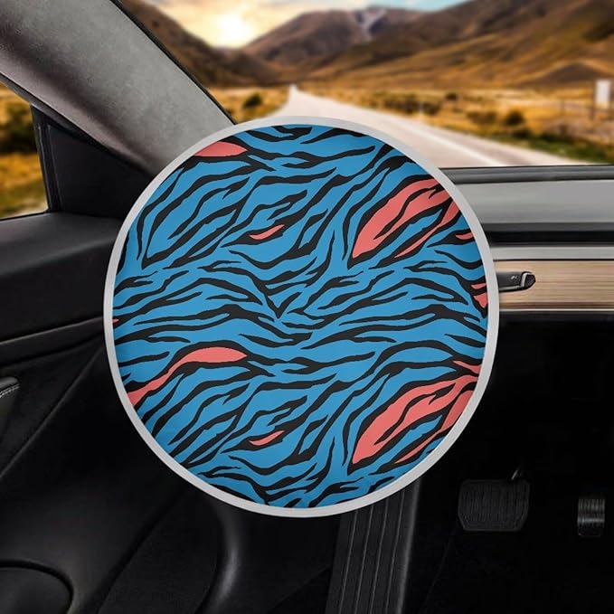 Zebra-Stripe Blue Red Pattern Steering Wheel Sun Shade Cover for Truck Car SUV Van Anti-Heat Car Steering Wheel Cover Steering Wheel Cover for Sun Protection Decorative Accessories