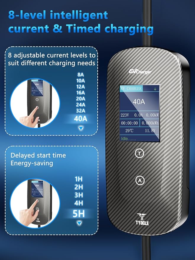 2025 New Portable Level 2 EV Charger (40Amp, 240V, NEMA 14-50P) with 23 Ft Cable. The Mobile Electric Vehicle Equipment Works Home Car Charging, Offering Charging for EV Model