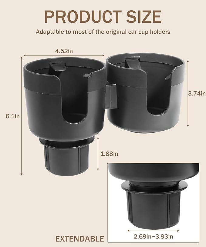 2-in-1 Cup Holder Expander,Multifunctional Car Cup Holder Expander Adapter for Car with Expandable Insert, Fits Yeti,Car Accessories