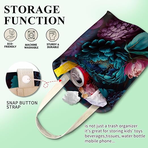 ABUIFDK Car Trash Can, Cute Car Trash Bag, Hanging Car Organizer and Storage Bag, Trash Bin for Car Accessories, Vehicle, Travelling, Camping Cute Beautiful Flowers