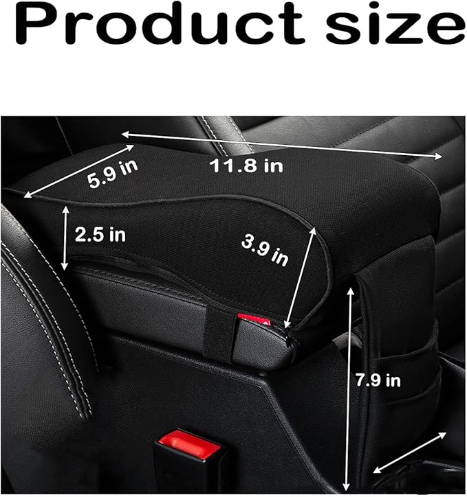 SPANICE Auto Center Console Armrest Pillow Pad, Car Armrest Cushion Soft Memory Foam with Phone Holder Storage, Pockets Bag Seat Cushion Universal Fit for Most Car (Black)