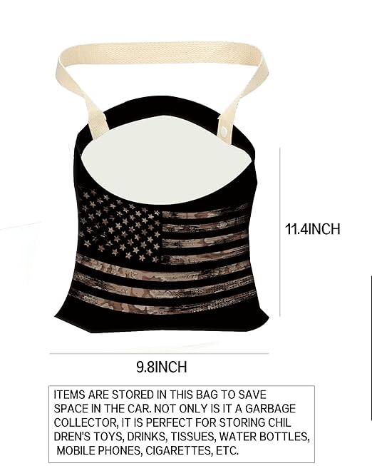 ANKVRP Car Trash Can, Durable Hanging Car Trash Garbage Bag, Cute Automotive Garbage Cans Organizer, Cool American Flag