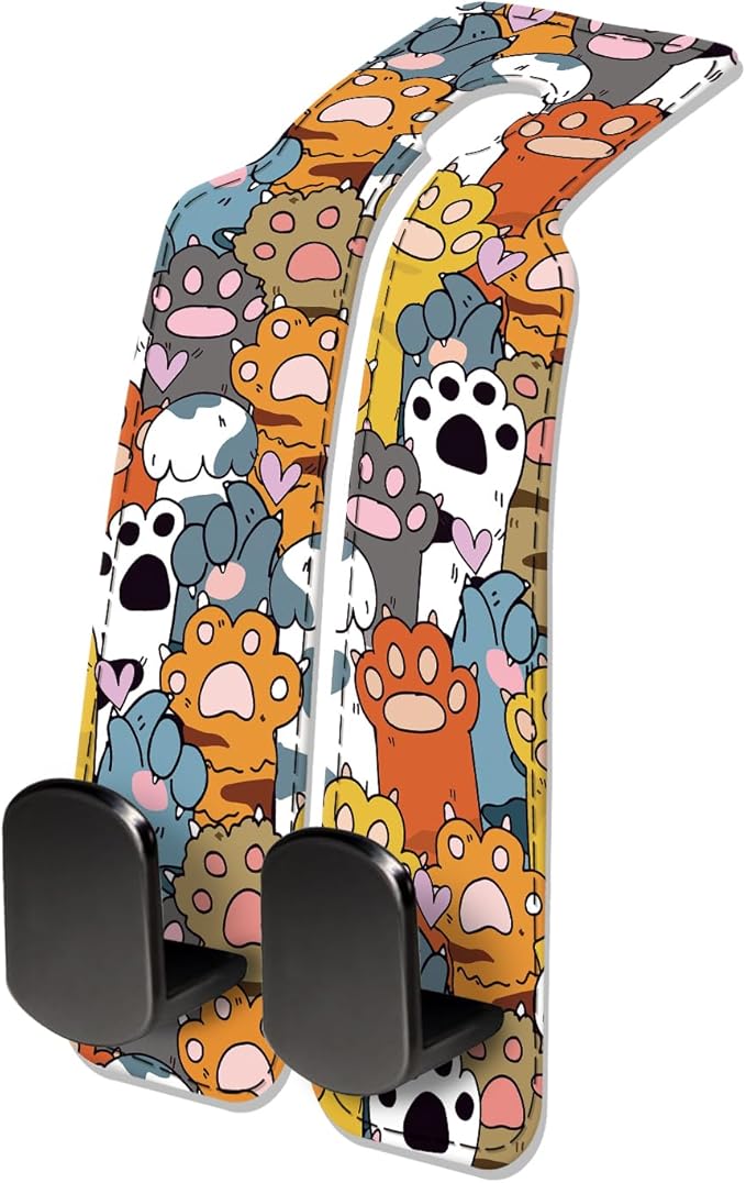 NUGGHU Car Seat Headrest Hook, Universal Leather Cute Hanger Holder Hook, Storage Organizer Interior Accessories for Purse Bags Handbag Cute Colorful Cat Paws