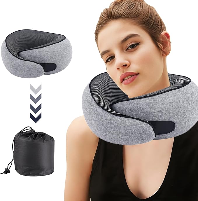 MQZAYZ Airplane Travel Neck Pillow for Support Long Flight,Memory Foam Travel Pillow Compact Head Support with Pain Relief,Ergonomic Sleeping Pillow & Road Trips(Gray)