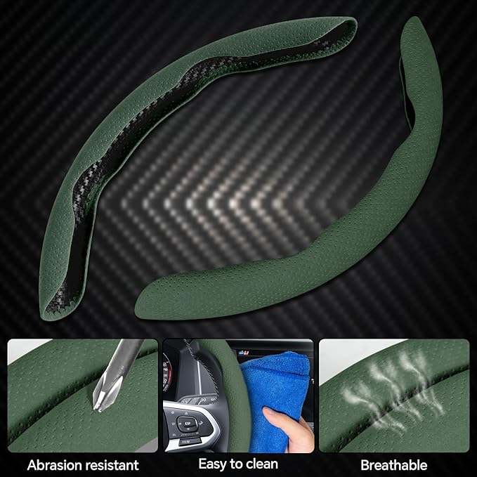 PAUUOOA 2 Piece Alcantara Steering Wheel Cover - Split Sport Design for D & O Shape Wheels, Soft Touch · Anti-Slip Grip · All Season Comfort · Durable Luxury Material for Performance Cars