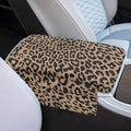 Dreaweet Brown Leopard Print Center Console Cover Thick Arm Rest Cover for Car Women Cheetah Car Accessories Interior Middle Console Cushion Cover Pad with Pockets