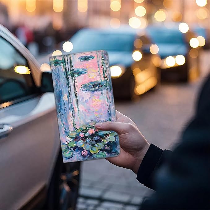 Car Registration and Insurance Card Holder for Women Men, Waterproof PU Leather Glove Box Car Organizer with Magnetic Shut, Vehicle Document Holder for Driver License,Cards, Watercolor Water Lotus