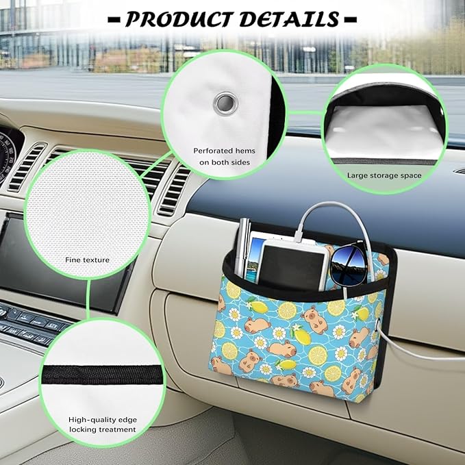 Renewold Capybara Lemon Flower, Car Side Pocket Organizer, Seat Side Storage Bag, Universal Pouch for Auto Door Window Console Seat Backrest, Purse Card Phone Sunglasses Holder, Car Accessories
