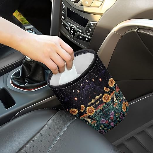 Brosoneto Skull Mushroom Floral Car Trash Can Collapsible Trash Can Rubbish Bin Garbage Bin Decoration Car Interior Easy to Clean for Car SUV Trucks