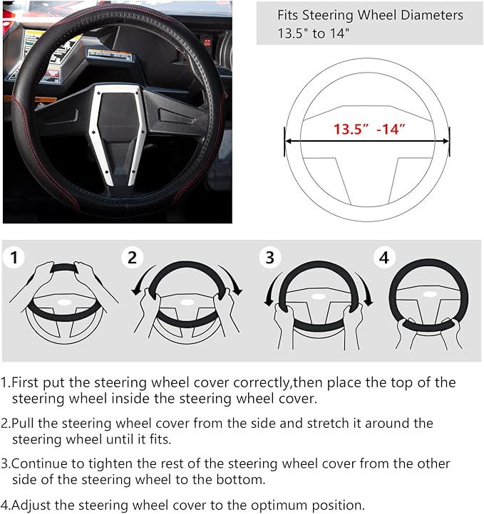 SHEJISI Golf Cart Steering Wheel Cover - 13.5 inch Universal Fit for 13.5" to 14 inch Boat, UTV, Polaris RZR - Non-Slip Comfortable