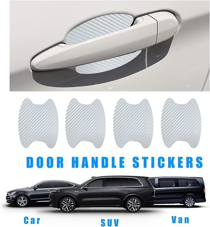 Ziciner 8 PCS Car Door Handle Sticker, Carbon Fiber Texture Auto Door Handle Protective Films, Anti-Scratches Door Side Handle Paint Guard, Universal Car Accessories (Silver)