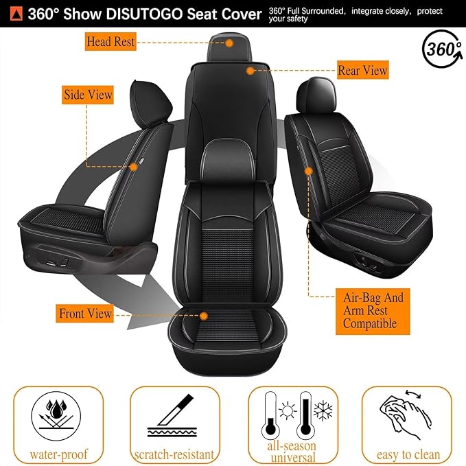 DISUTOGO Full Set Seat Covers Fit for Nissan Leaf 2011-2025 Waterproof Faux Leather Automotive Cushion Protector Car seat Covers Compatible Airbag(5 Seats, Black)