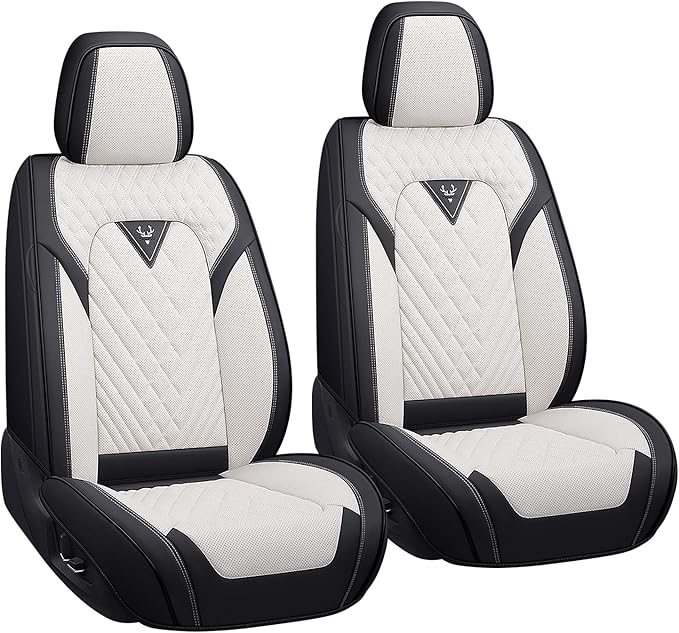 LPDK Fit for Kia Sportage Car Seat Covers Front Set 2pcs with Waterproof Leather,Lumbar Muscle Pain Healing Function,Airbag Compatible Automotive Breathable Seat Protectors(Black White)