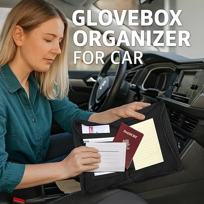Car Registration and Insurance Card Holder, Glove Box Organizer Vehicle Document Wallet with Clear Compartments, Auto Document holder for Driver License, Car Insurance Vehicle Registration (Black)
