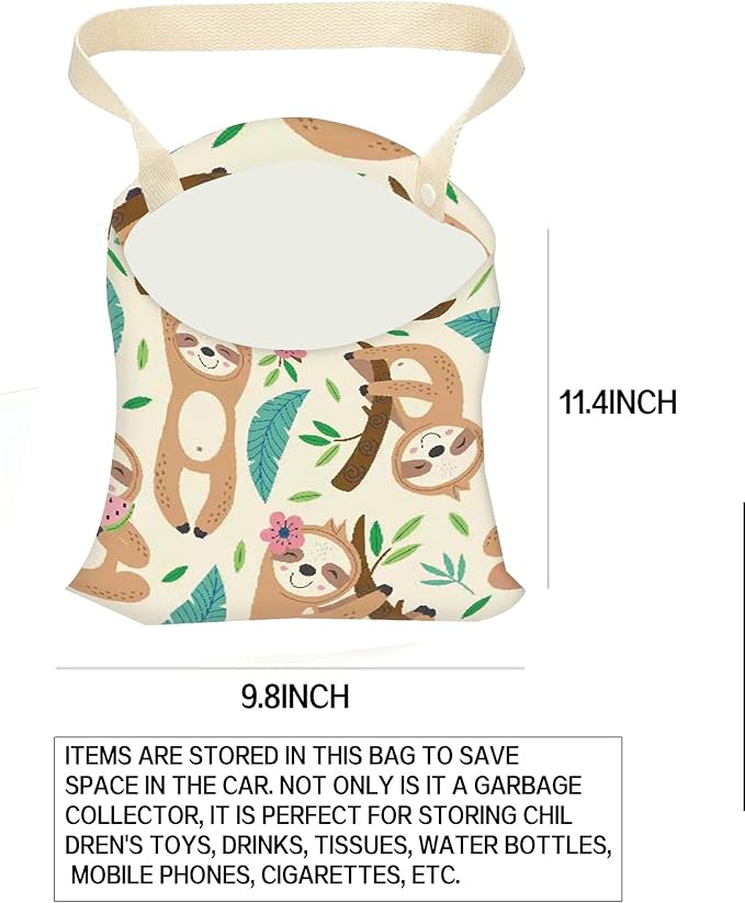 ANKVRP Car Garbage Can, Hanging Car Trash Can Bag for Back Seat Organizer, Cute Sloth