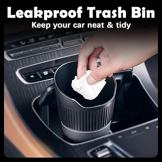 LoopTime Leakproof Car Trash Can,Mini Car Trash Bin for SUV and Truck,Small Cars Garbage Can,Waterproof Automotive TrashCan for Vehicle,Home,Office,Multipurpose,Easy to Clean (Black Hook)
