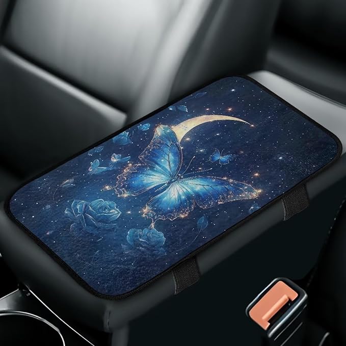 Bulopur Butterfly Rose Auto Console Armrest Cover Flannel Arm Rest Car Comfortable Armrest Console Cover Easy to Install Fashion Auto Interior Universal Fit Most Cars Women Men