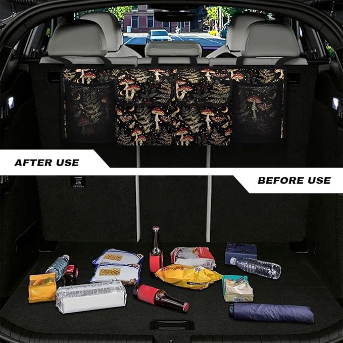Red Mushroom Car Truck Organizer Hanging Cargo Storage Bag for SUVs, Vans, Cars, Collapsible Car Storage Bag Keep Your Trunk Neat and Organized