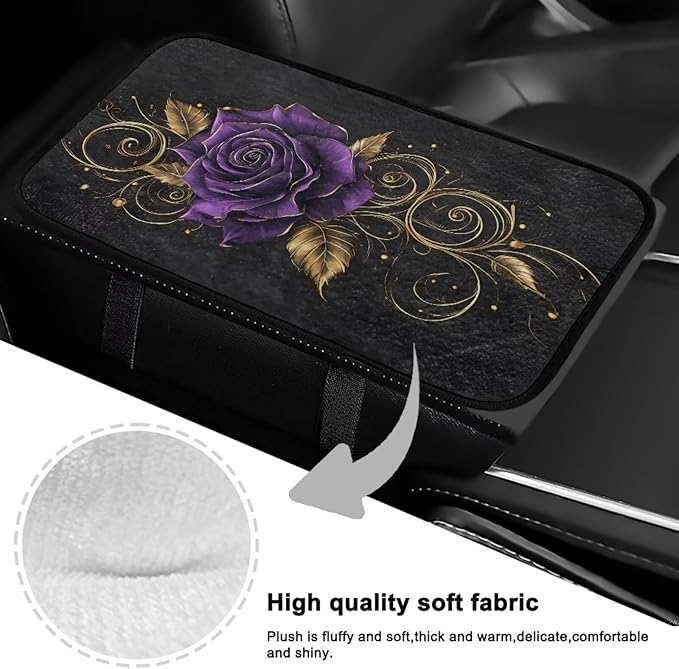 Bulopur Purple Rose Center Console Cover Flannel Protect from Pet Claws Universal Armrest Cover Pad Easy to Install 12.01 x 7.28 Inch Universal Car Interior Accessories Decoration