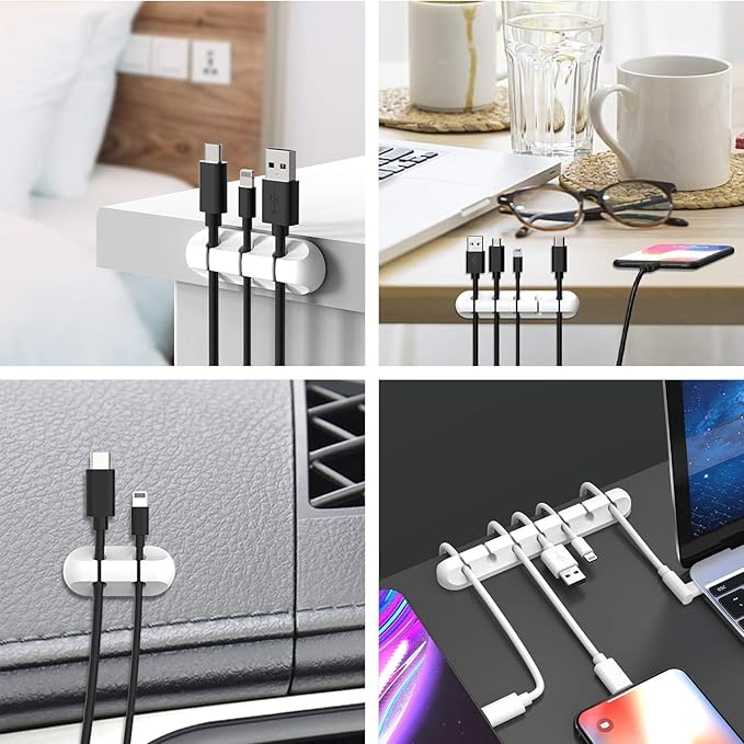 Cord/Cable Organizer White Cord Holder, Wire Organizer USB Cable Management Cord Keeper, 3 Packs Cable Clips for Car Home and Office (7, 5, 3 Slots)
