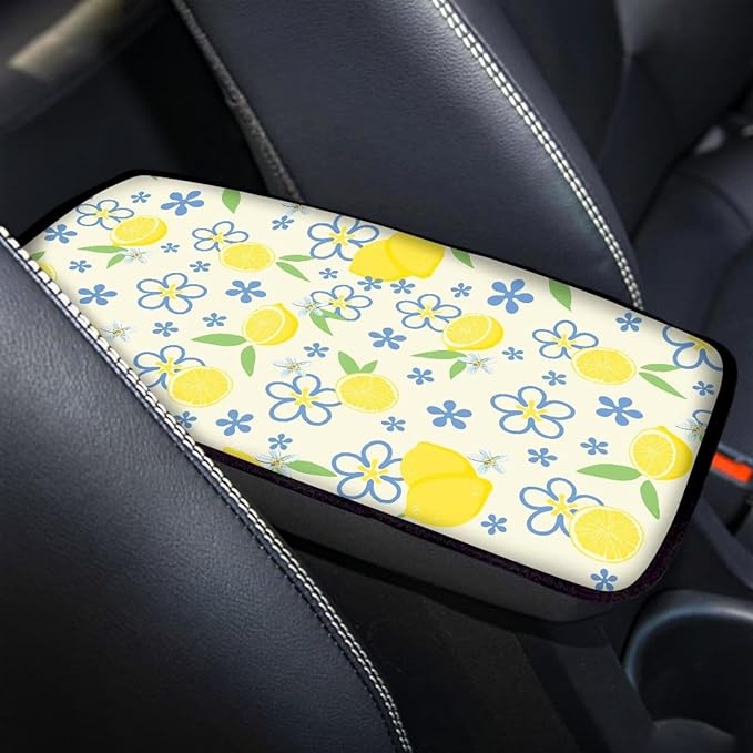 Lemon Car Center Console Armrest Cover Pad Waterproof Automotive Armrest Cover Pad Lemon Car Interior Decor Accessories for Truck Sedan SUV Vehicles