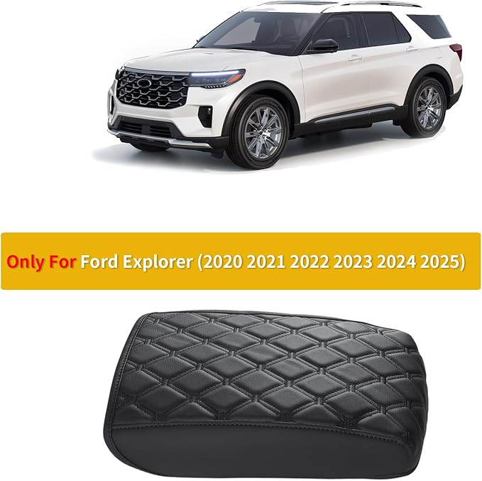 GIANT PANDA Custom Fit Center Console Cover Armrest Cover for 2020,2021,2022,2023,2024,2025,2026 Ford Explorer,Waterproof Leather Middle Console Cover - Full Protection - Black