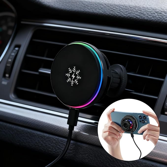 S32 15W Wireless Magnetic Detachable Car - MagSafe Compatible, 3-Second Peltier Cooling, Fast Charging for iPhone 17/16/15 Pro Max, Galaxy S25 (Black)
