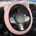 Car Steering Wheel Cover with Cat Ears Winter Warm Fuzzy Steering Wheel Protector Car Accessories Interior Decorations (Pink)