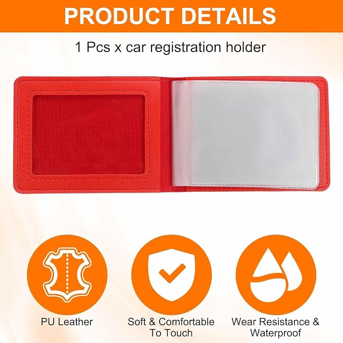 HARFINGTON Car Registration and Insurance Holder PU Leather Vehicle Glove Box Organizer Storage Accessories Car ID Holder with 4 Pockets for License ID Card Bank Card Documents, Red