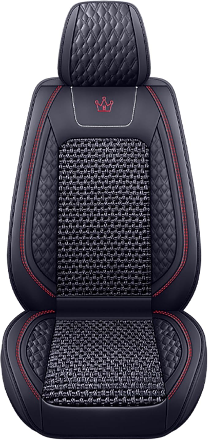 HighnessHwoo Luxury Car Seat Covers Full Set, Breathable Faux Leather Car Seat Protector, Dog Child Kids Summer Ventilated Seat Cushion for Front & Back Seats, Universal, Black, Full Set 5 Seats