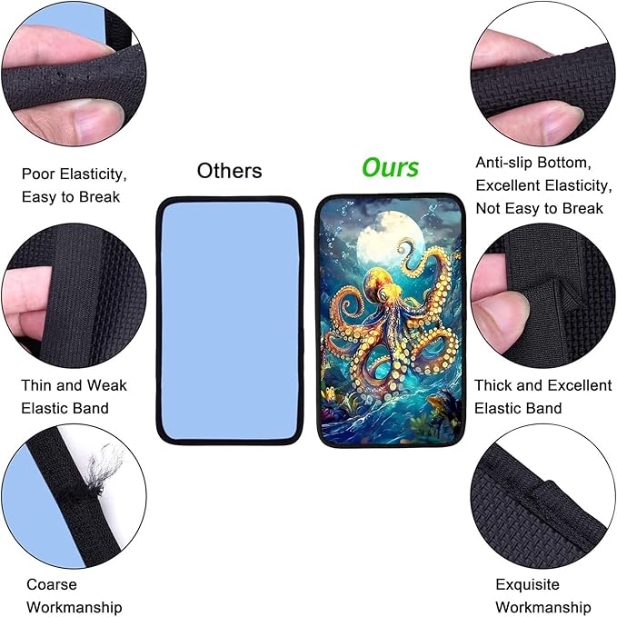 JANENFNA Car Armrest Cover Pads Universal Fashion Cute Auto Center Console Armrest Cover Pad with 2PCS Car Coasters Soft Waterproof Car Armrest Seat Protector for Women,Fierce Octopus
