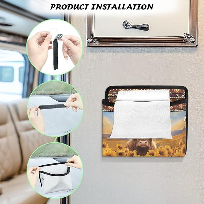 Aztec Highland Cow Car Side Pocket Organizer Universal Car Seat Side Pocket Pouch Auto Console Door Organizer Bag Holder for Phone Sunglasses Keys Multifunction for Most Cars SUV