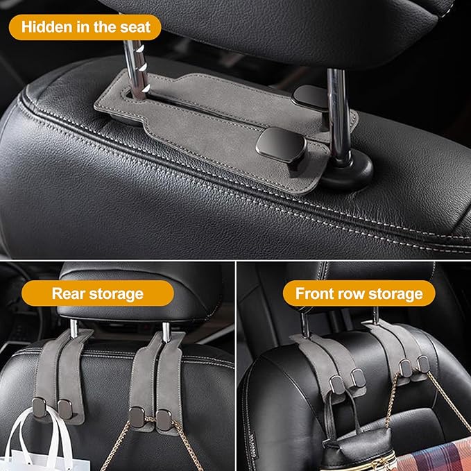 JinnEterri Car Purse Hook Purse Hook for Car Seats Headrest Car Seat Hooks,Heavy Duty Vehicle Organizer for Handbags, Groceries, Purses, Keep Car Tidy (Gray, 4 Pack)