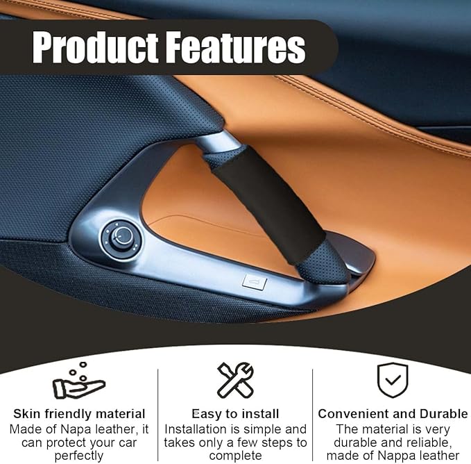 2PCS Car Grab Handle Cover, Anti-Scratch Auto Inner Front Rear Door Pull Handle Cover, PU Leather Door Grip Gloves Protector Auto Interior Decoration Accessories for Car, Truck, SUV (Coffee)