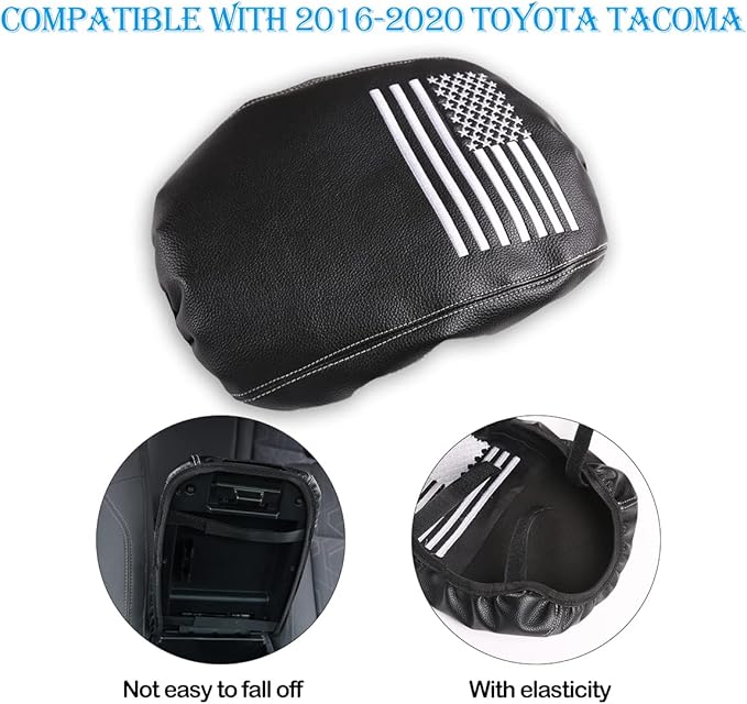 CHEAYAR Leather Car Auto Center Console Armrest Cushion for Toyota Tacoma Accessories 2016-2018 2019 2020 American Flag (Star Flag-Leather)