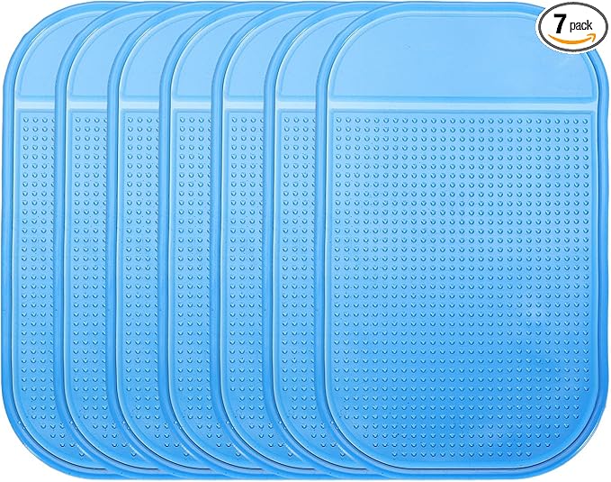 HARFINGTON 7pcs Car Dashboard Anti-Slip Mat 5.5" x 3" Universal Sticky Dash Pad Washable Reusable Car Non-Slip Mats for Phone Keys Sunglasses Electronic Devices, Blue