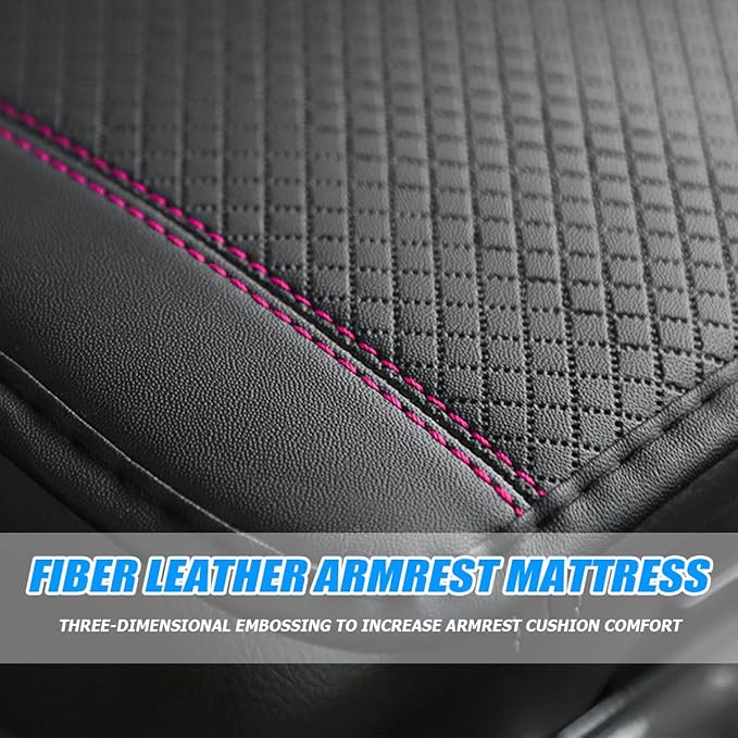Armrest Pad for Car, PU Leather Auto Center Console Cushion Mat, Four Seasons Automotive Armrest Seat Box Cover, Universal Vehicle Interior Accessories for SUV, Truck, Van (Black/Pink)