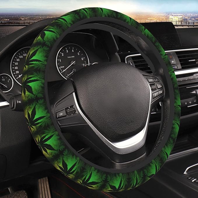 Jamaica Leaves Flag Car Steering Wheel Cover, 15 Inch Steering Wheel Cover Stylish Decor for Most Cars