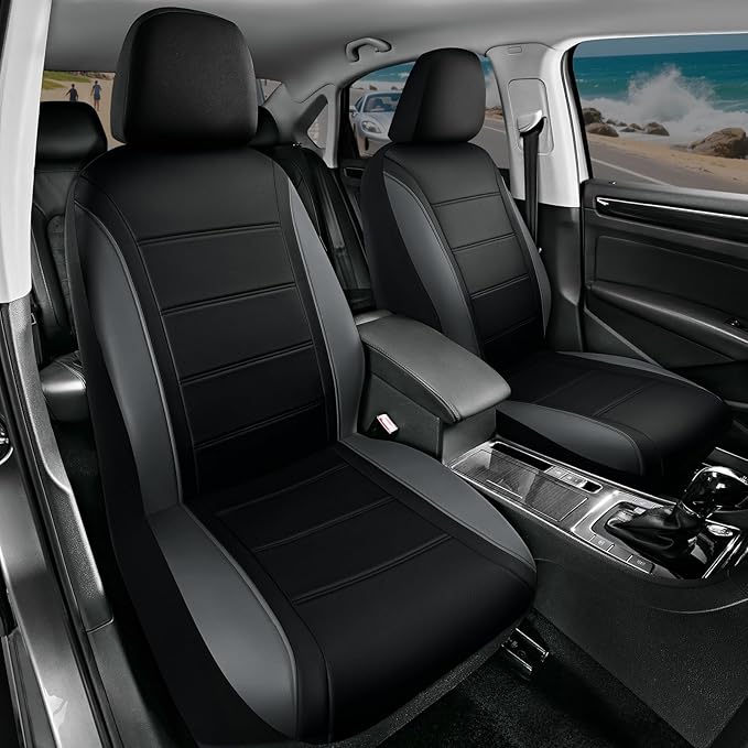 Road Comforts Leather Seat Covers, Breathable Car Seat Covers Full Set for Men,Airbag Compatible, Automotive Seat Covers Set Universal Fit Most Cars,Vans,Truck,SUV