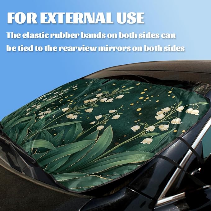 Flowers Car Window Sun Shield White Lily of The Valley Green Botanical Front Window Sun Shade Blocks UV Rays Sun Visor Protector for Car Sedan Truck SUV Accessories 59" L x 31.5" W