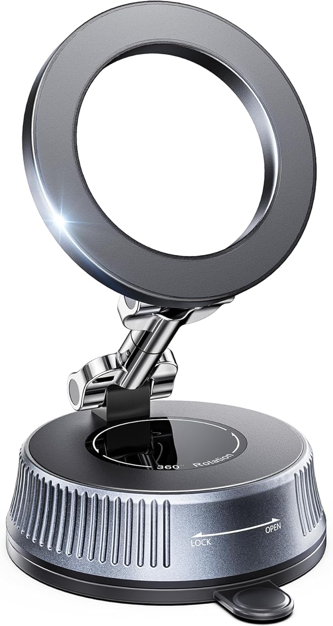 Magnetic Car Phone Holder with Suction Cup, [90LBS Vacuum Suction & 2800GF Strong Magnetic] Phone Holders for Your Car, 360° Adjustable Car Phone Mount for MagSafe, iPhone 17 16 15, Android