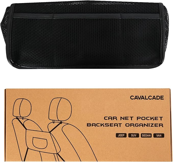Cavalcade Car Net Pocket, Back Seat Mesh Organizer, Automotive Console Handbag Holder, Netting Pouch Storage Bag for Car, Barrier of Backseat Pet Kids, Black