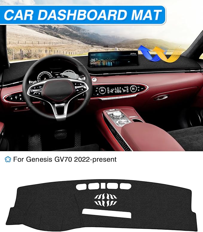 CARTIST Dash Cover Fit for 2022 2023 2024 2025 Genesis GV70 Dashboard Cover Mat for GV70 Accessories Dash Mat Non-Slip Carpet Sunshield Glare UV Rays Protector