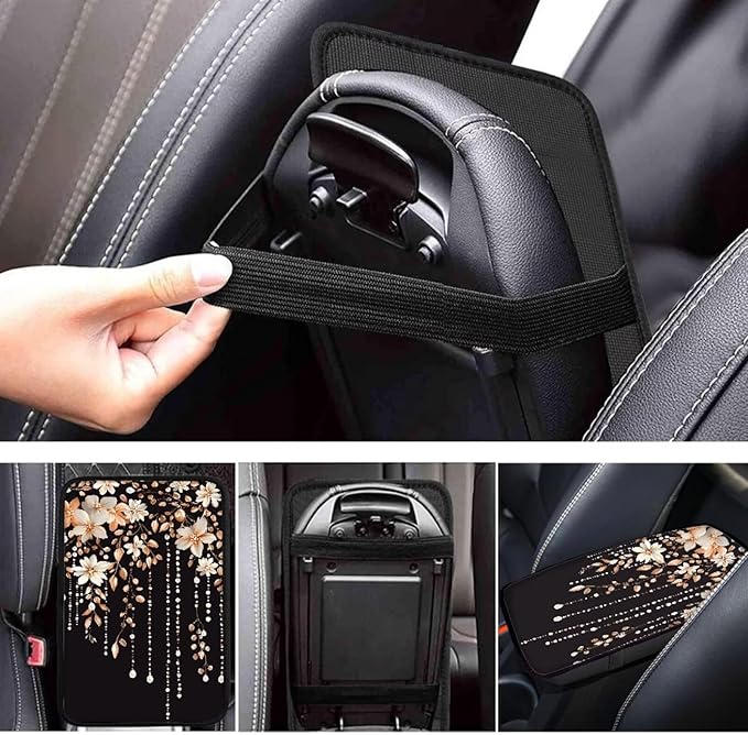 Orange Cherry Blossom Print Auto Center Console Cover Arm Rest Cover for SUV Truck,Soft Car Arm Rest Cover Universal Fit